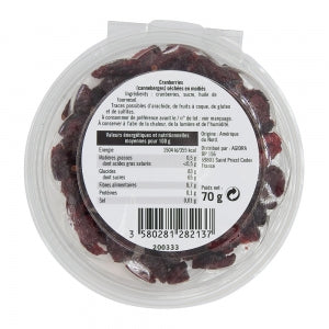 Cranberries moitiées barquette 70g Agidra