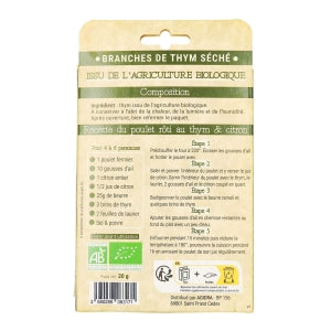 Branches de thym séchées BIO paquet 20g CRT 27X20 GR