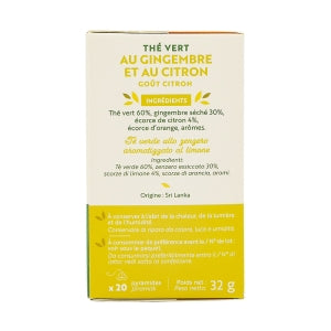 Thé vert gingembre et citron 20 pyramides Renuté