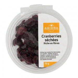 Cranberries moitiées barquette 70g Agidra 