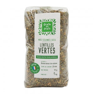 Lentilles vertes France paquet 1kg Grain de Frais 