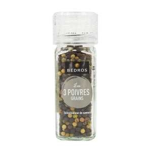 Moulin 3 poivres en grains 42g Bédros 