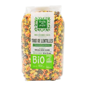 Lentilles trio BIO paquet 500g GRAIN DE FRAIS 